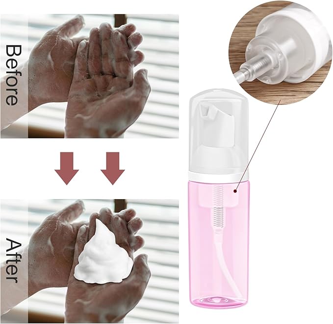 2oz Plastic Foam Pump Bottle, Empty Bottle Travel Foaming Dispenser for Hand Soap, Shampoo (3Pcs, 60ml) (Clear+Green+Pink)