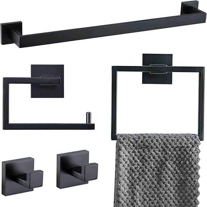YACVCL 5 Pieces Black Bathroom Accessorie Set 23.6 Inch Towel Bar Set,SUS304Stainless Steel Bathroom Hardware Set,Wall Mounted Towel Holder Set for Bathroom