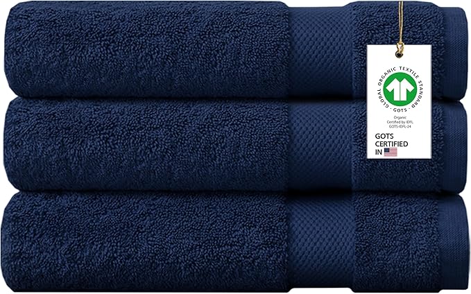 Delara 100% Organic Cotton Towels 650 GSM Plush Feather Touch Quick Dry Bath Sheet, Pack of 3 GOTS Certified, Oeko-Tex Green Certified, Organic Cotton Bath Sheet, 36"X70"