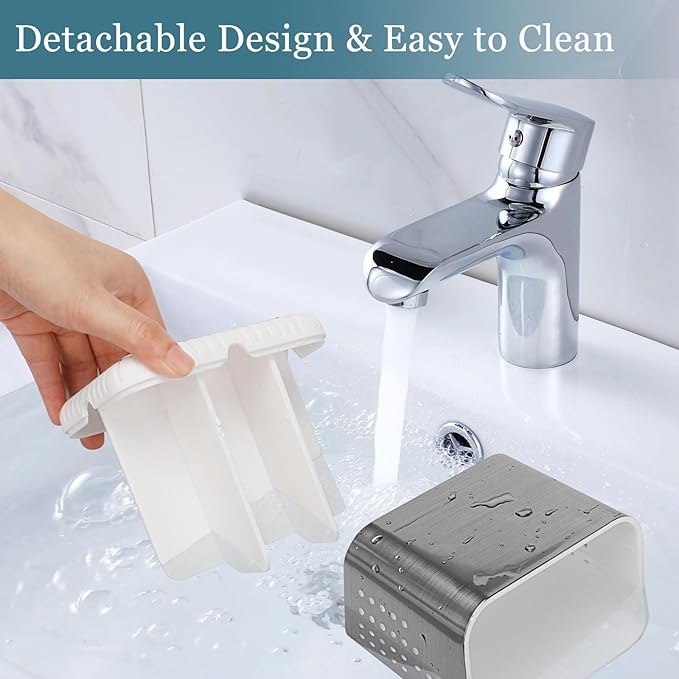 Toothbrush Holders for Bathrooms, Kids Electric Toothbrush and Toothpaste Holder, Brushed Nickel Toothbrush Caddy, Tooth Brushing Stand for Bathroom Organizer Countertop (Brushed Silver)