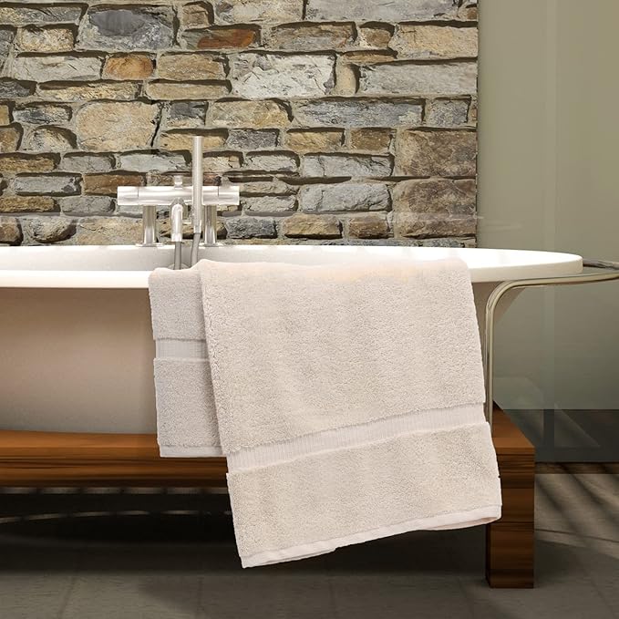 Luxury Hotel & Spa Collection Highly Absorbent, Quick Dry 100% Turkish Cotton 700 GSM, Eco Friendly Towel, for Bathroom Dobby Border Soft Bath Towel Set 27 X 54 (Beige, Bath Towels - Set of 2)