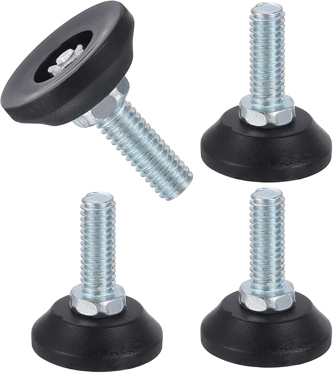 uxcell 5/16"-18 Thread Furniture Feet Levelers, 4Pcs 25mm l Adjustable Furniture Feet Screw in Threaded Leveling Leg Screw on Chair Foot Glides Leveling for Table Chair Cabinet Black