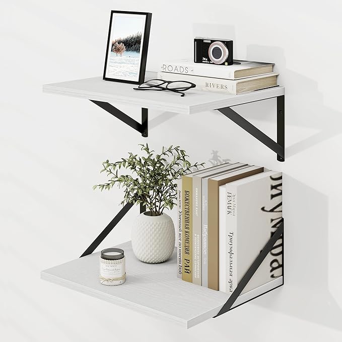 Dreamland White Floating Shelves for Wall, Wall Mounted Shelves, Large Floating Shelf 12 * 16 inch Set of 2 for Bookshelf Living Room Bedroom Home Office Bathroom