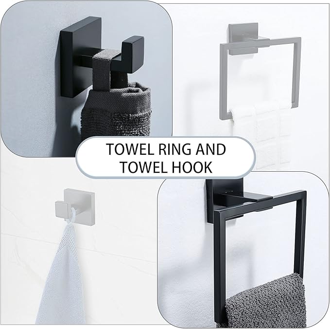 Matte Black Bathroom Accessories Bath Accessories Set Towel Racks for Bathroom Towel Holder Black Bathroom Hardware Set Black Bathroom Towel bar Sets Stainless Steel Bath Accessories kit 23.6 Inch