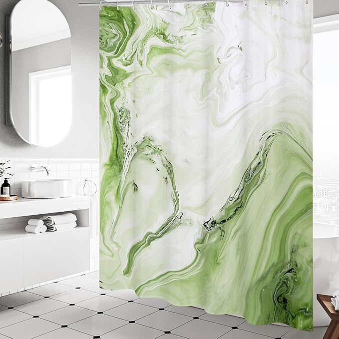 MitoVilla Sage Green Marble Shower Curtain, Modern Ombre Fabric Cloth Shower Curtains for Luxury Bathroom Decor, Abstract Watercolor Shower Curtain, 72x72