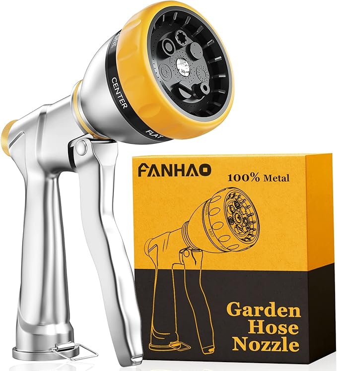FANHAO Garden Hose Nozzle Sprayer, 100% Heavy Duty Metal Water Hose Sprayer with 7 Spray Patterns, High Pressure Spray Nozzle for Watering Plants & Lawns, Washing Cars & Pets