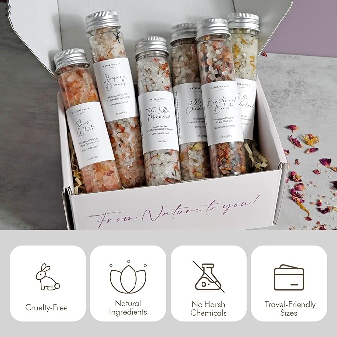 Handmade Bath Salt Gift Set 6 Pack, All Natural, Scented with Essential Oils, Gift for Women