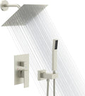 Lordear Rain Shower System 8 Inch Wall Mounted Shower Faucet Set Stainless Steel Shower Head Handle Set and Solid Brass Valve Brushed Nickel Finish