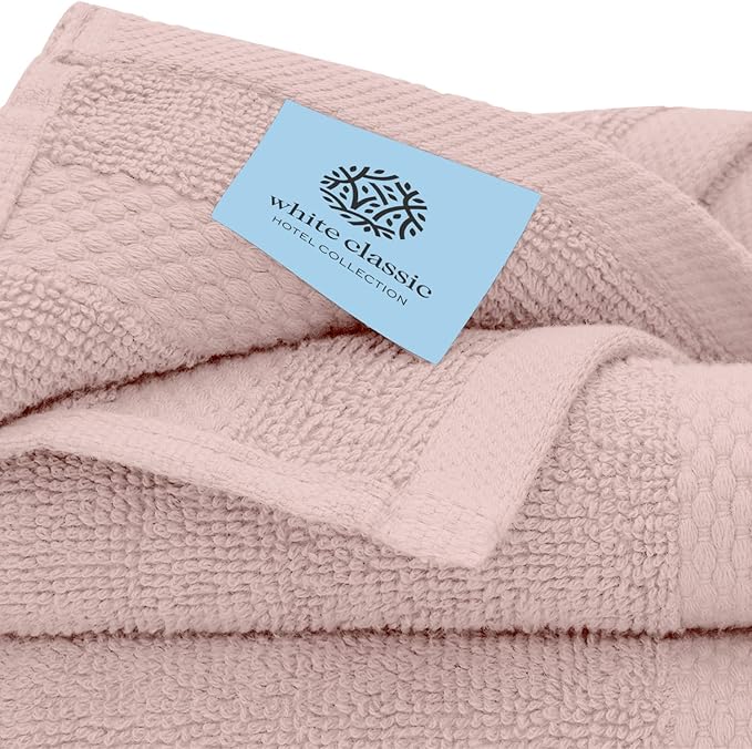 White Classic Luxury Bath Towel Set of 8 Pieces - 100% Turkish Cotton Highly Absorbent Towels for Bathroom, 2 Luxury Bath Towels 700GSM, 2 Hand Towels, 4 Washcloths, Pink