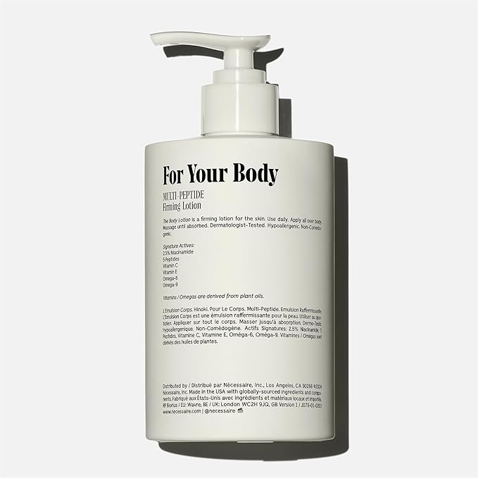 Nécessaire The Body Lotion with Pump – Hinoki Scented Body Moisturizer with Peptides, Niacinamide, Vitamins C/E & Omega 6/9 – Skin-Firming Daily Hydration – Dermatologist-Tested, Vegan – 15.2 oz