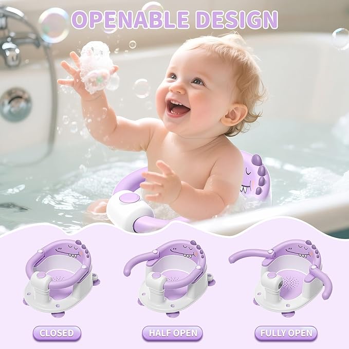 TPN Baby Bath Seat for Babies 6 Months & Up, Non-Slip Toddler Bath Seat with 5 PCS Waterproof Emoji Stickers, Portable Infant Bath Seat for Baby(Lavender)