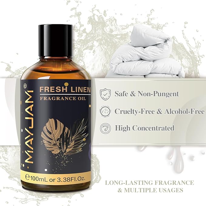 MAYJAM 100ML/3.38FL.OZ Fresh Linen Fragrance Oils with Glass Dropper, Essential Oils for Diffusers for Home, Long Lasting Scented Oils for Diffusers Soap Candle Making