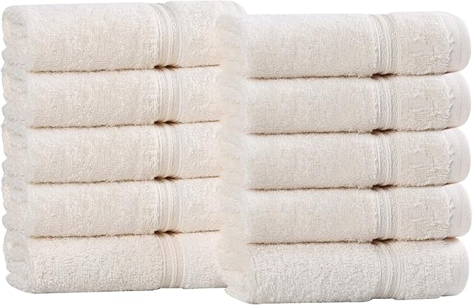 Superior Egyptian Cotton 10-Piece Face Towel Set , Small Towels For Facial, Spa, Quick Dry, Absorbent Towels, Bathroom Accessories, Guest Bath, Home Essentials, Washcloth, Airbnb, Ivory
