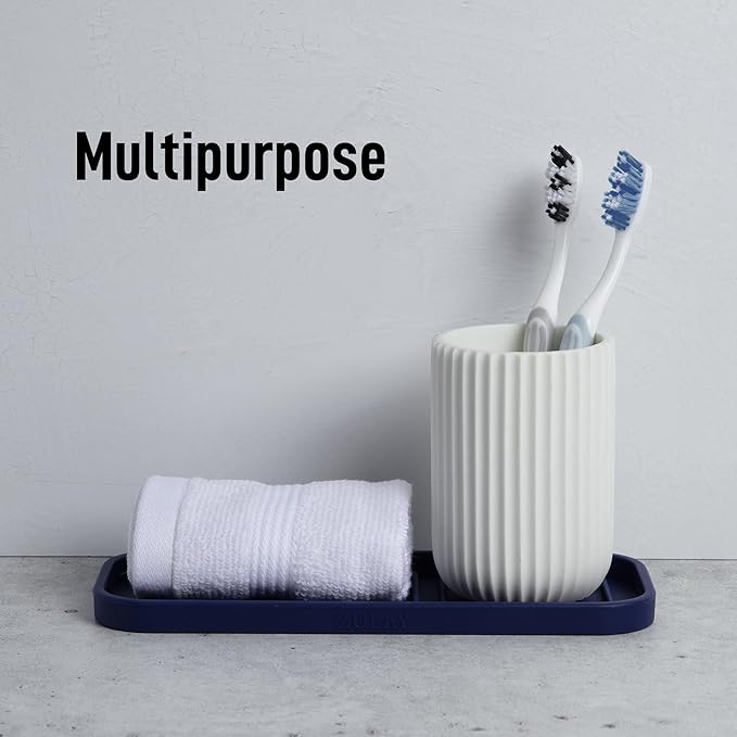 Zulay Kitchen (9x3.5) Silicone Sponge Holder for Kitchen Sink - Flexible Multipurpose Soap Tray - Sink Organizer for Kitchen, Bathroom, Makeup, Trinkets & More (Dark Blue)