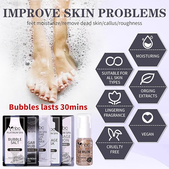 Pedicure Foot Soak Set - Upgraded 6 in 1 Foot Spa, Foot Bath Spa, Pedicure Kit, Foot Soak for Tired & Dry Cracked Feet, Athletes Feet, Bad Odor, Softens Calluses,Golden Petals