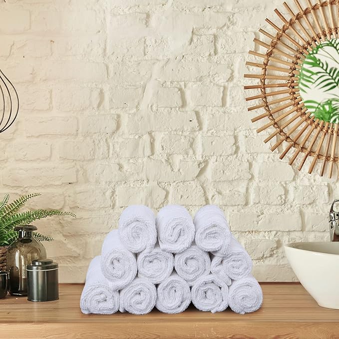 Utopia Towels 12 Pack Premium Wash Cloths Set, 12 by 12 Inches, 100% Cotton Ring Spun, Highly Absorbent and Soft Feel Washcloths for Bathroom, Spa, Gym, and Face, White