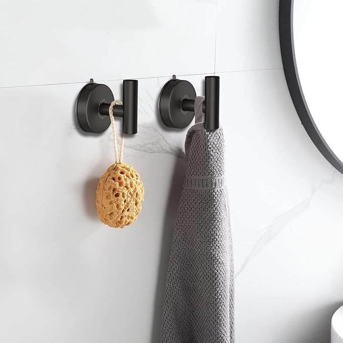 DGYB Large Suction Cup Hooks for Shower Set of 2 Black Towel Hooks for Bathrooms Stainless Steel Suction Hooks for Inside Shower 15 Lb Removable Wall Hook for Hanging Heavy Duty