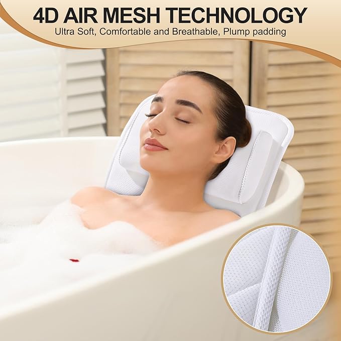 Full Body Bath Pillow for Bathtub, Non-Slip Bath Pillows for Tub, Spa Bathtub Pillow Cushion for Headrest Neck Shoulder and Back Rest Support，Relaxation Spa Accessories-50 x 15" (White)