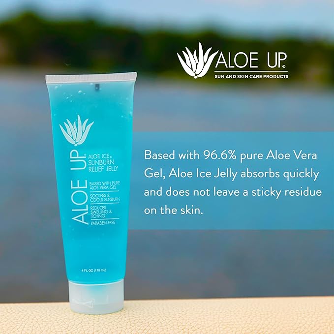 ALOE UP Aloe Ice Sunburn Relief Jelly - Face and Body Organic After Sun Gel - With 96.6% Pure Aloe Vera Gel - Reef Safe - Alcohol- and Fragrance-Free - 4 Oz