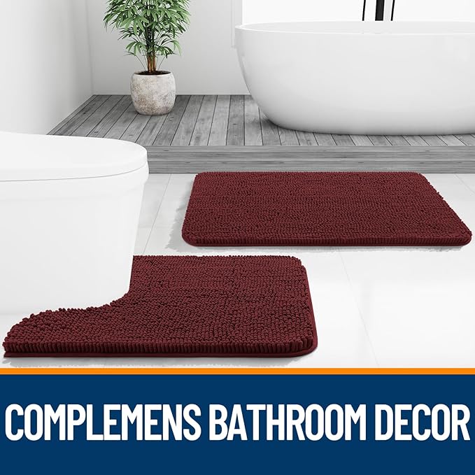 OLANLY Bathroom Rugs 24x16, Extra Soft Absorbent Chenille Bath Rugs, Rubber Backing Quick Dry, Machine Washable Bath Mats for Bathroom Floor, Tub and Shower, Home Decor Accessories, Andorra Red-Brown
