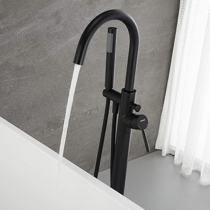 Freestanding Bathtub Faucet Tub Filler Faucets Black Single Handle Floor Mounted with Handheld Shower
