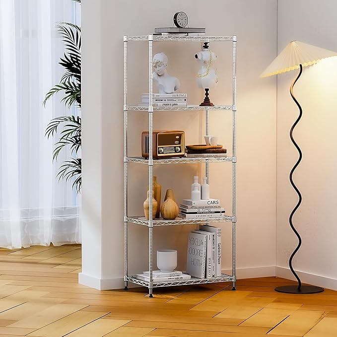 IZEUK 5-Tier Chrome Metal Storage Shelves, Adjustable Wire Shelving Unit for Kitchen, Bathroom, Pantry, Office, Garage, Organizer Wire Rack, 1250 lbs, 13.7" D x 23.6" W x 53.4" H