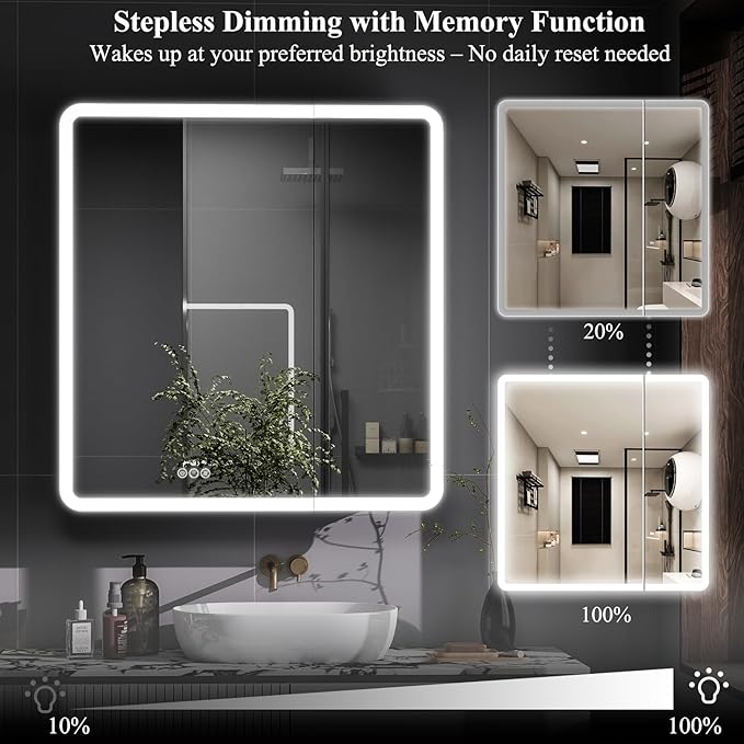 LED Bathroom Medicine Cabinet with Mirror, 36 Inch x 32 Inch Bathroom Mirror Cabinet with Door & Adjustable Shelves, Surface Mount or Recess Installation