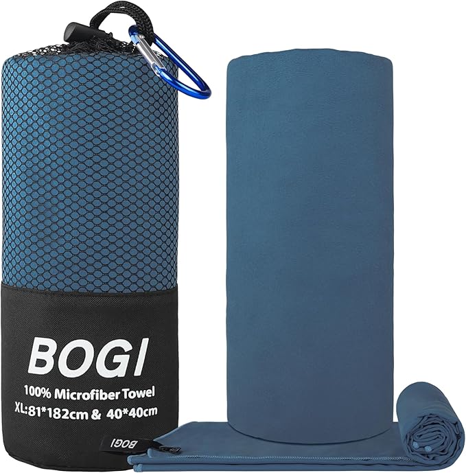 BOGI Microfiber Travel Sports Towel-Quick Dry Towel, Soft Lightweight Microfiber Camping Towel Absorbent Compact Travel Towel for Camping Gym Yoga Swimming Backpacking (XL:72''x32''+16''x16''-Nblue)