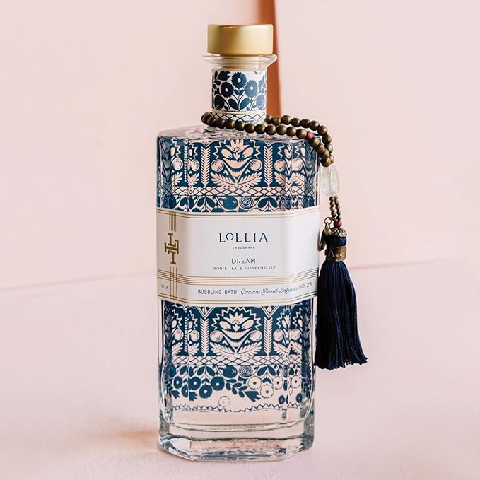 Lollia Dream Bubble Bath, Skin Hydrating & Deep Moisturizing, Avocado Oil & Green Tea, Relaxing Scented Bubbling Bath Soap, White Tea & Honeysuckle Scent