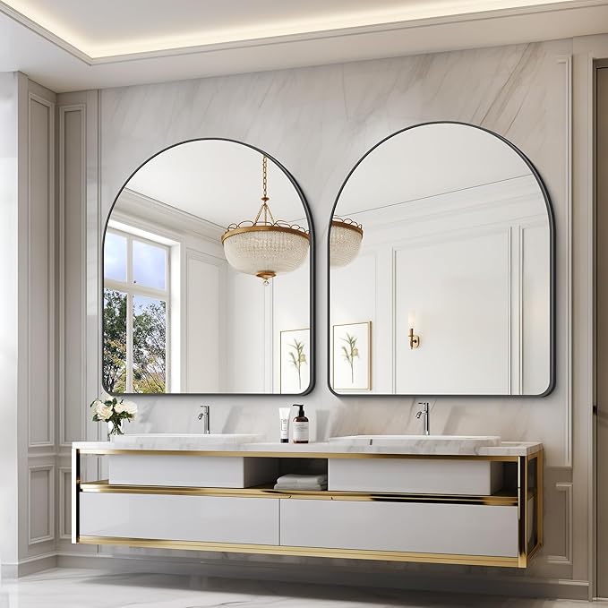 GLASHOM Arched Bathroom Mirror, 40"x48" Black Arched Mirror for Bathroom, Wall Mounted Mirror, Black Vanity Wall Mirror w/Metal Frame for Bedroom, Entryway, Living Room, Vertically Hanging