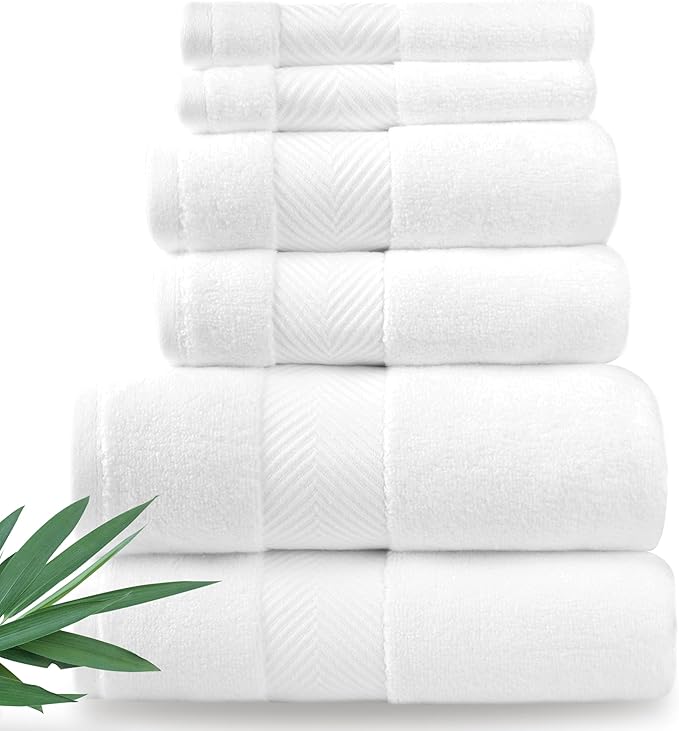 Ultra Soft & Plush Viscose from Bamboo Bath Towels - 700 GSM Luxury Bath Towels - 6 Piece Set - Super Absorbent & Quick Drying (White)
