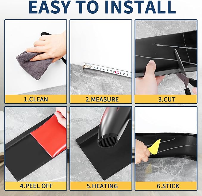 Flexible Baseboard Molding Trim 4 Inch Self-Adhesive Vinyl Wall Base Peel and Stick Cove Base Rubber Wall Baseboard Moulding Trim (20Ft, Black Stone)