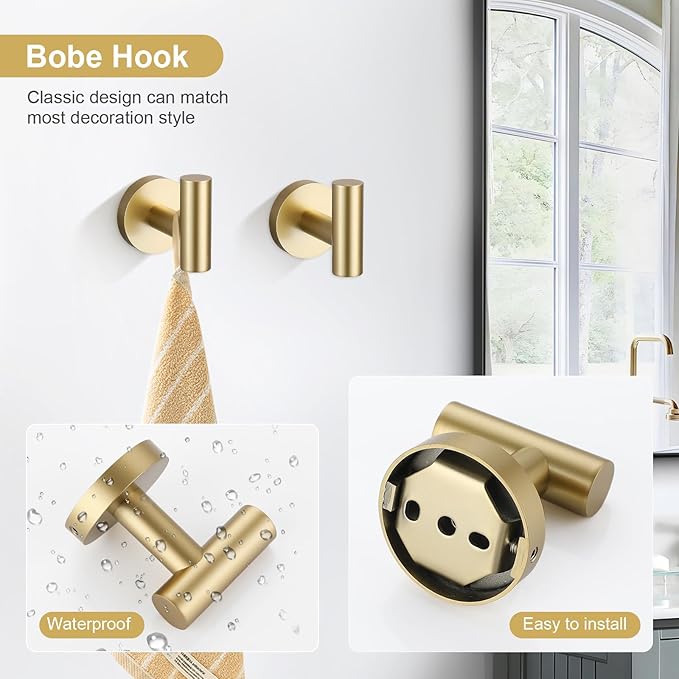 TQKAG 5 Piece Bathroom Accessories Set Brushed Gold Bathroom Hardware Set 23.6 Inch Bath Towel Bar Set SUS304 Stainless Steel Towel Rack Set