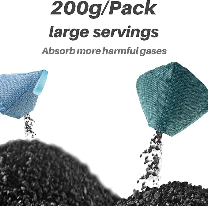 Charcoal Bags Odor Absorber (3x200g) Activated Bamboo Charcoal Air Purifying Bags Charcoal Odor Eliminating Bags for Home & Car Shoes, Closet, Pet -3 PACK