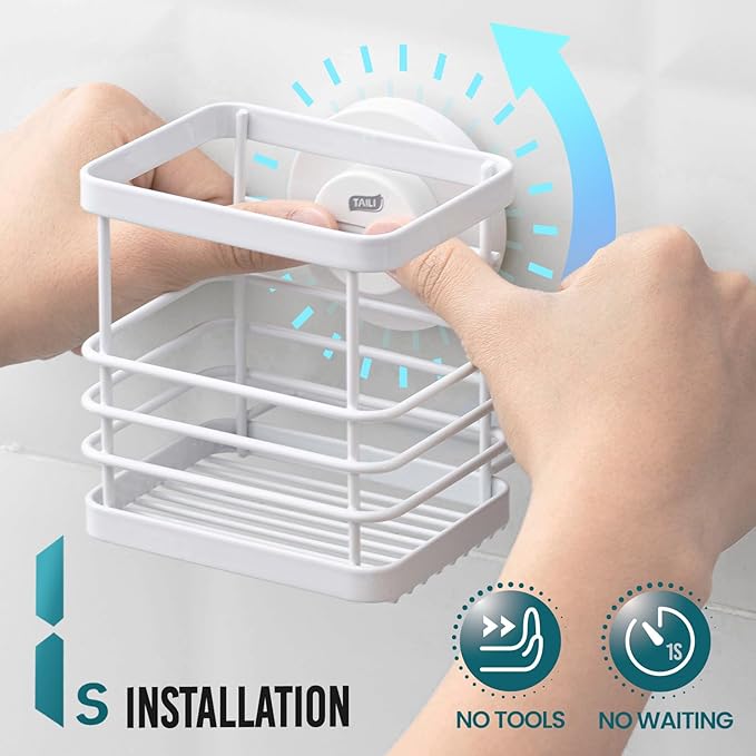 TAILI Patented Suction Cup Toothbrush Holder, Stainless Steel Anti-Puddling Toothbrush Shower Holder, No Drilling Removable Organizer for Bathroom Toothpaste, Razor, Kitchen and Office Items, White