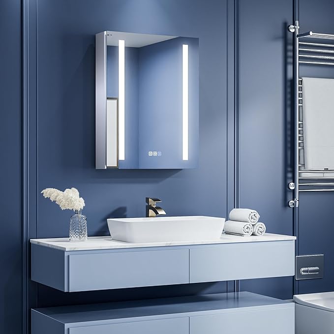 ExBrite Lighted Bathroom Medicine Cabinet, 20 x 26 Inch, Recessed or Surface led Medicine Cabinet, Defog, Stepless Dimming,Color Temper Change, 2 Outlets, Storage Shelves, Left Hinge