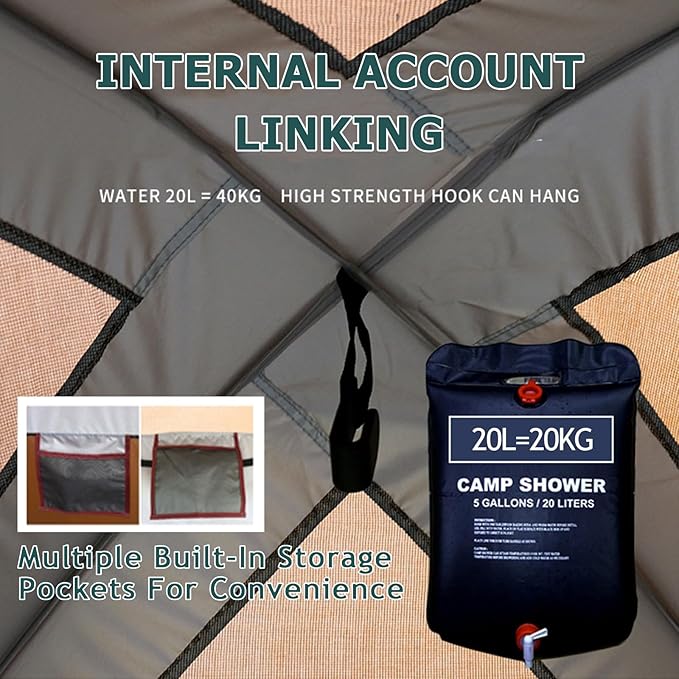 Camping Tent Shower Tent,Outdoor Changing with Built-in Hook,Holds 20 Liters of Water,63 * 63 * 95 Inch,210D Oxford Cloth Waterproof - Portable Toilet Shelter with Carrying Bag for Camping,Beach