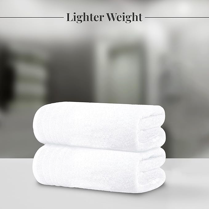 Tens Towels Pack of 4 Extra Large Bath Towels 30 x 60 Inches, 100% Cotton, Larger & Lighter Weight, Quicker to Dry, Super Soft and Absorbent, Perfect for Bathroom, White