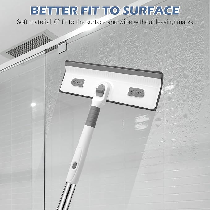 SetSail 4-in-1 Tile Tub Floor Scrubber with 52-inch Adjustable Long Handle Shower Cleaner Brush Comes with Window Scrubber and 3 Replacement Brush Heads for Cleaning Bathroom Kitchen Tub Tile, White