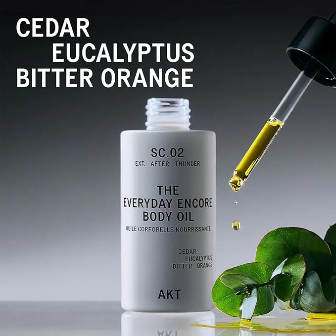 AKT Everyday Encore Body Oil 3.4 Fl Oz, SC.02 After Thunder Scent, Dry Body Oil After Shower, Skin Moisturizer, Fast Absorbing, Lasting Glow, Cedar Fragrance, Non-Greasy, All Genders Skincare