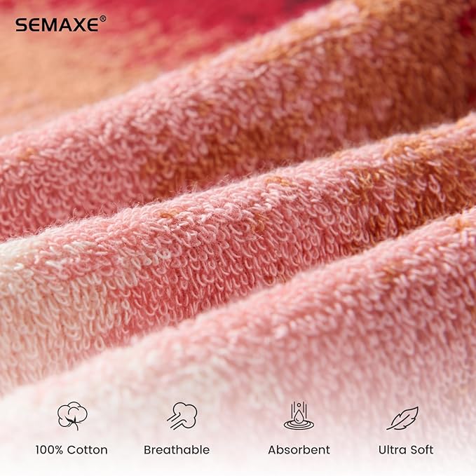 SEMAXE Hand Towels for Bathroom, 100% Cotton Towels with Hanging Loops, Soft and Absorbent, 4 Pack Hand Towel Set for Gym, Shower, Hotel, Spa and Kitchen, Colorful Towel - Sunset Collection