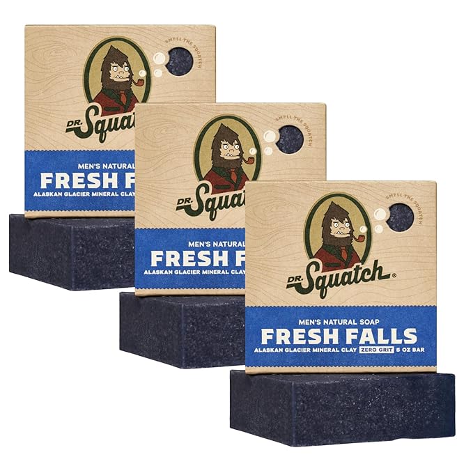 Dr. Squatch Natural Bar Soap for Men - Cold Process Soap with No Harsh Chemicals - Fresh Falls (5 oz, 3-Pack)