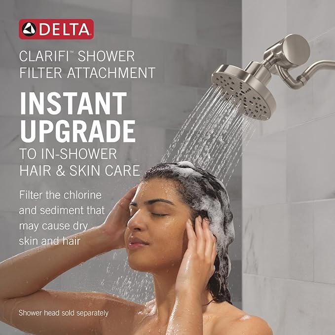 Delta Faucet Clarifi Premium Shower Filter Attachment with Filter, Hard Water Shower Filter, Shower Head Filter, Black Stainless 5SF100-KS