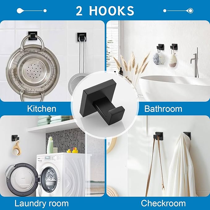 5 Pieces Bathroom Hardware Accessories Set Black Towel Bar Set Towel Holder Racks Set for Bathroom,SUS304 Stainless Steel,Wall Mounted 23.6-Inch