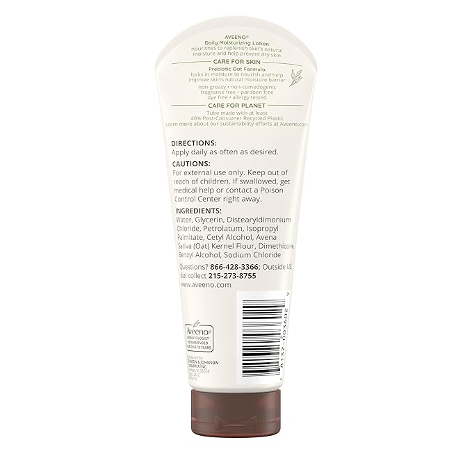 Aveeno Daily Moisturizing Body Lotion, Gentle Lotion Nourishes Dry Skin with Moisture, Sooth-ing Prebiotic Oat, Fragrance-Free, Non-Comedogenic, Travel-Size, 2.5 fl. oz, 3 Pack