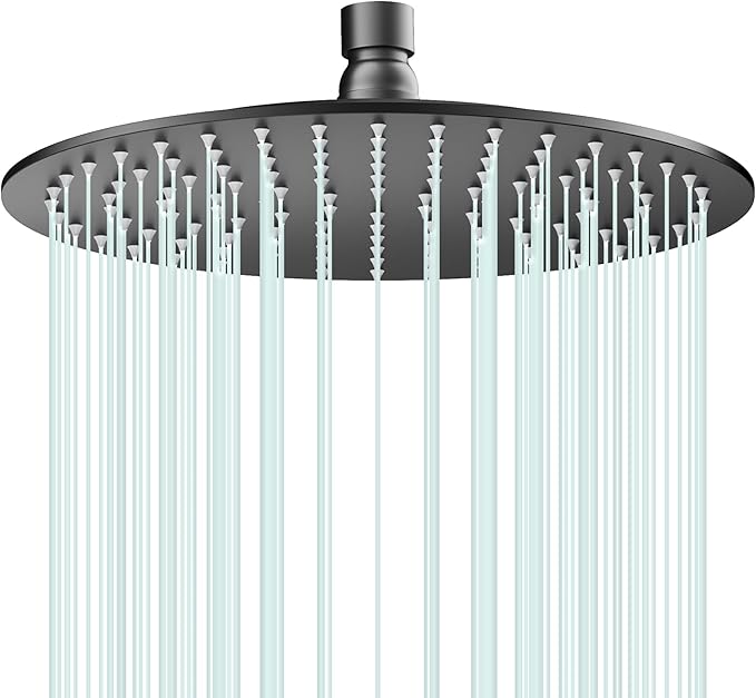 All Metal Rain Shower Head - Heavy Duty Stainless Steel, Easy Install, High Water Flow, Ultra-Thin Modern Design for Bathroom (D-Matte Black, 10)（BNW0088）