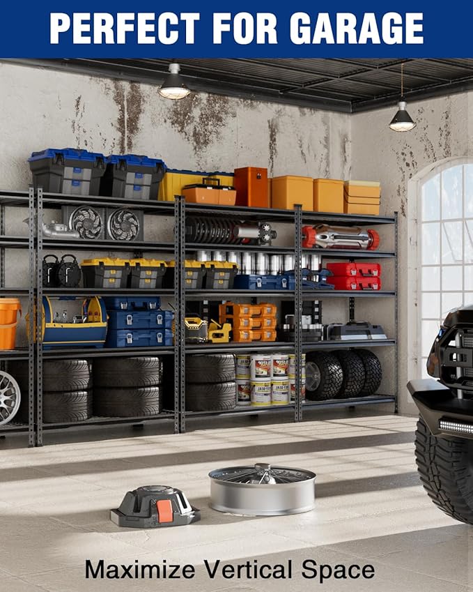 WORKPRO 5-Tier Heavy Duty Metal Shelving Unit, 72”H x 48”W x 24”D, Adjustable Storage Rack with 4000 lbs Capacity, for Garage, Basement, Workshop, Warehouse