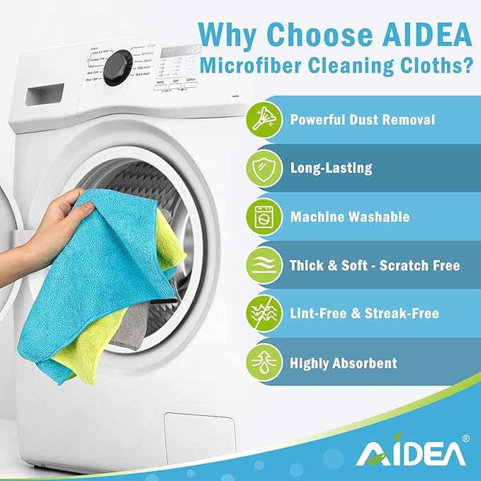 AIDEA Microfiber Cleaning Cloth-24PK, Soft Microfiber Towels for Cars, Absorbent Cleaning Rags, Lint-Free Streak-Free Wash Cloths for House, Kitchen, Window(12in.x12in)