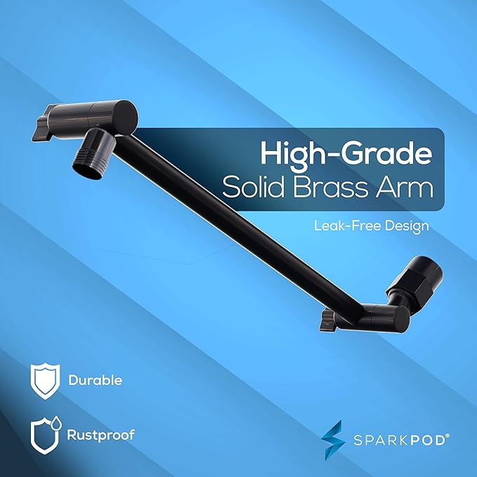 SparkPod Round Rain Shower Head with Extension Arm - Height Adjustable Shower Head with High Pressure Performance - Easy 1-Minute Installation (11" Arm Extension, Vintage Oil-Rubbed Bronze)