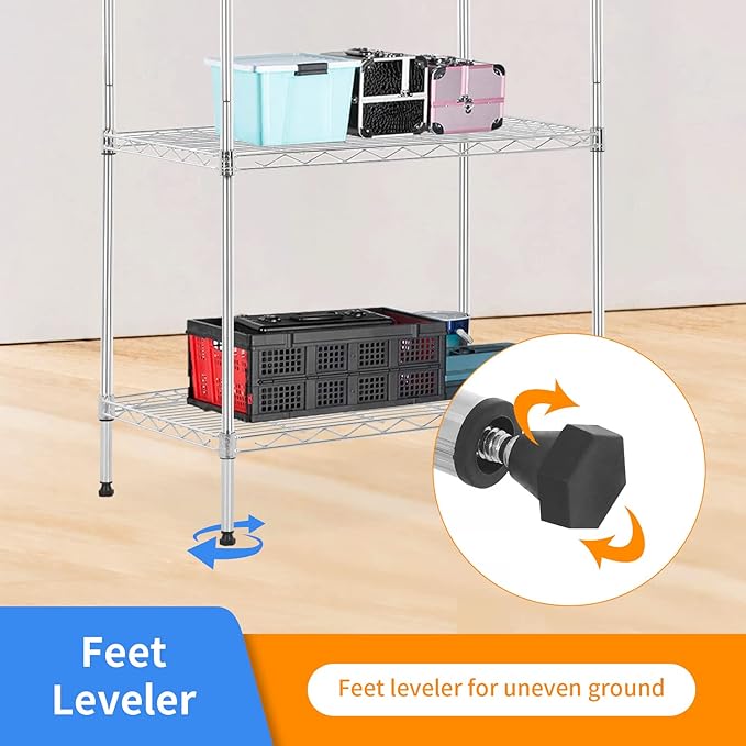 BestOffice | 5-Tier Wire Storage Shelves | 14x24x60 | Chrome | with Adjustable Racks | Heavy-Duty Metal Shelf, Holds Upto 750 lbs | No-Tool Assembly | Ideal for Home & Garage Shelving